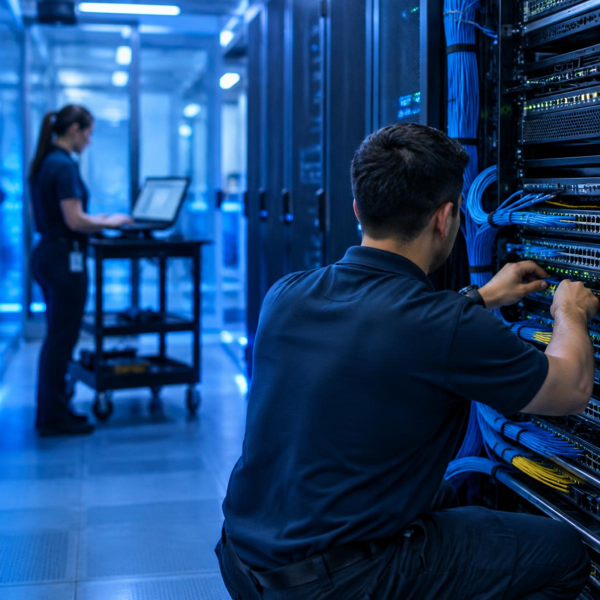 MaiesTech engineers working on network infrastructure